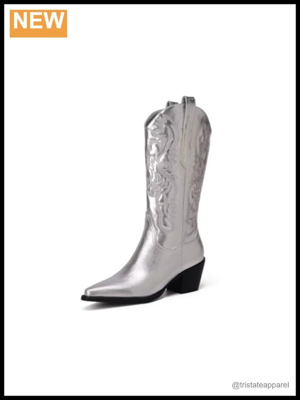 Women's Mid Calf Cowboy Boots Embroidered Metal PU Pointed Toe Pull On